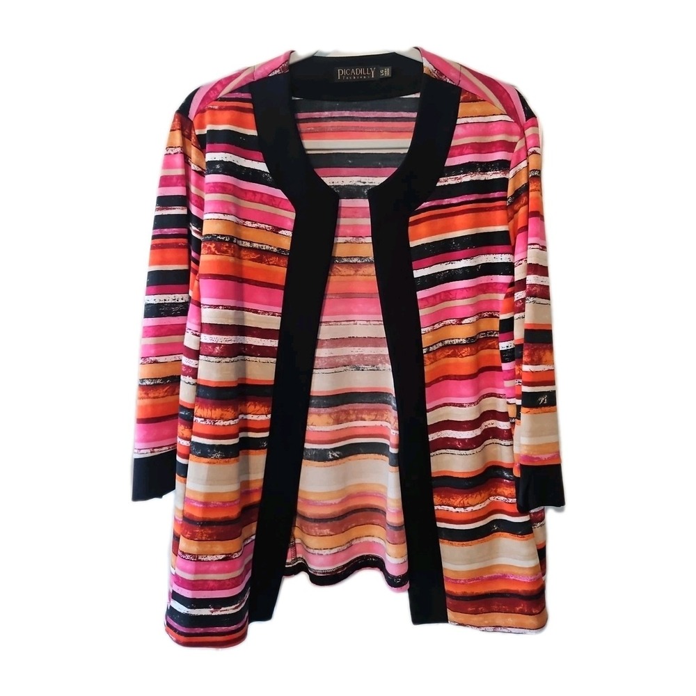 PICADILLY Open Cardigan‎ Womens Large Striped Vibrant Classy